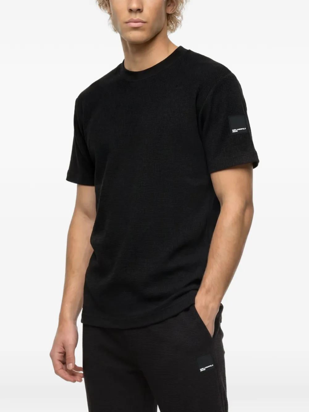 Karl Lagerfeld Jeans Ribgebreid T-shirt met logo-patch Zwart