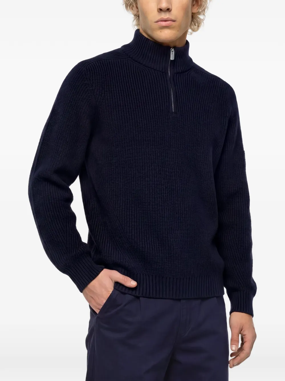 Karl Lagerfeld Jeans Ribgebreide trui met halve rits Blauw