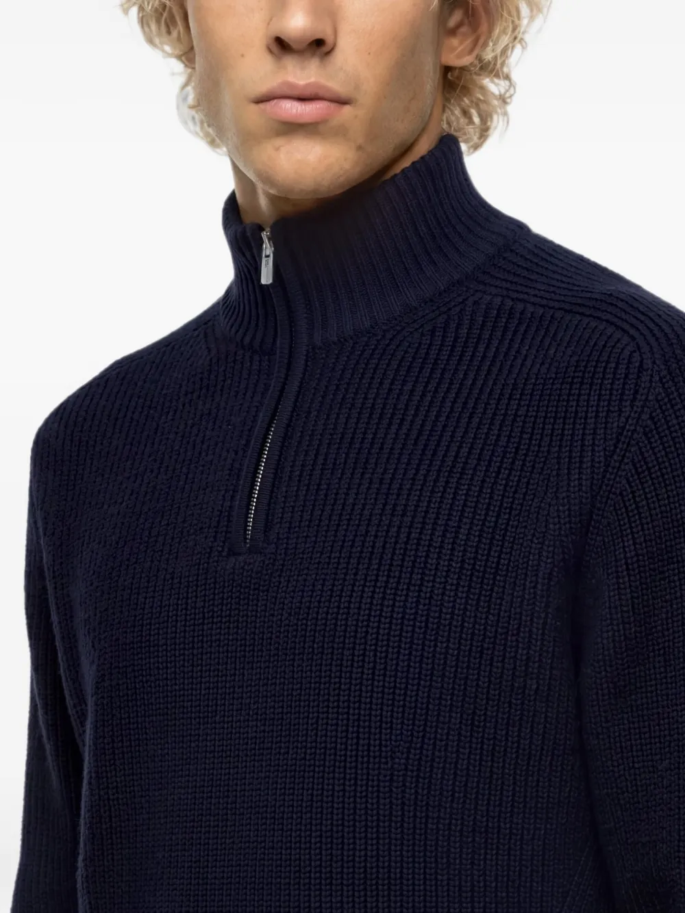 Karl Lagerfeld Jeans Ribgebreide trui met halve rits Blauw
