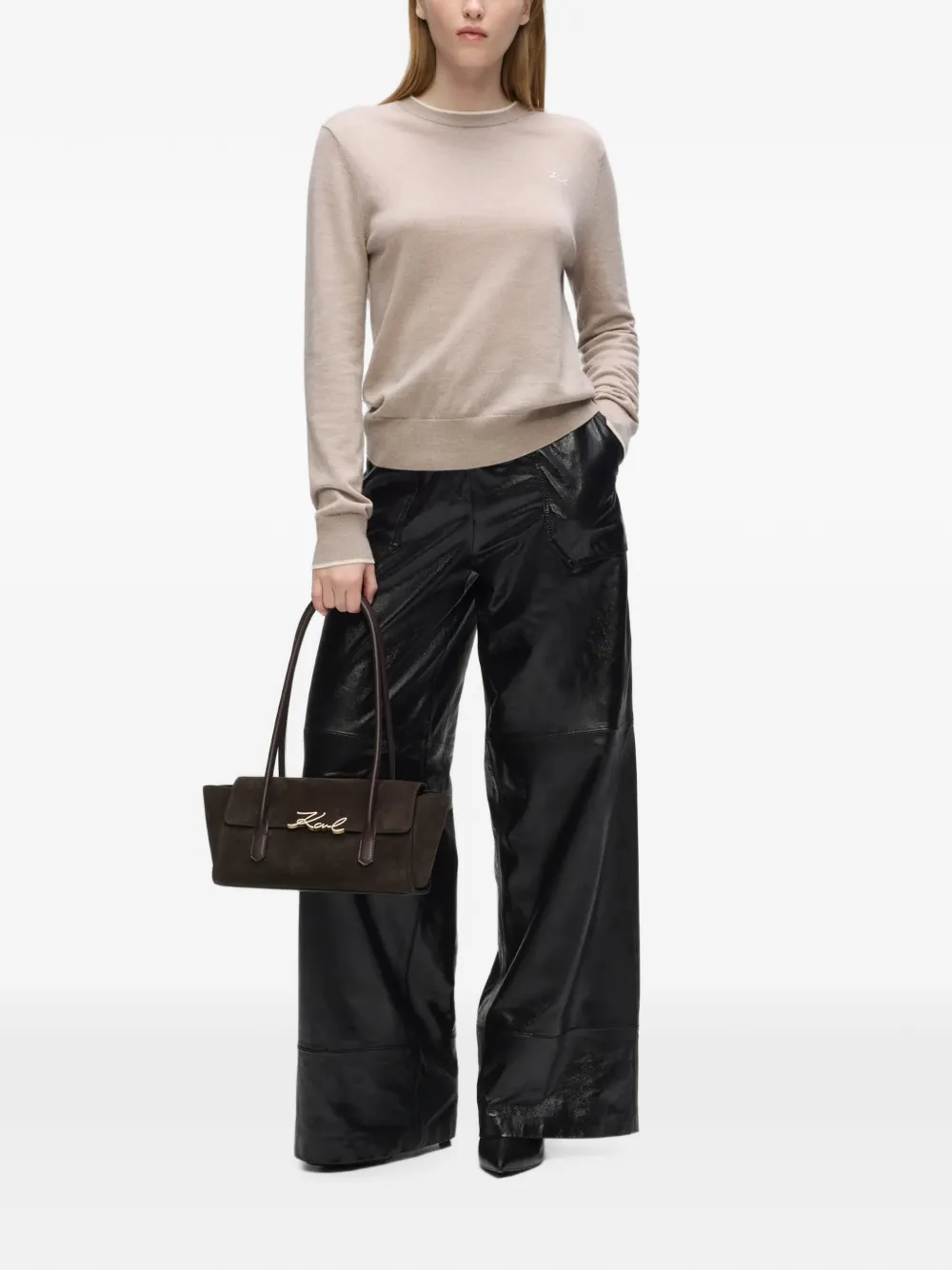 Karl Lagerfeld K Signature suède schoudertas Bruin