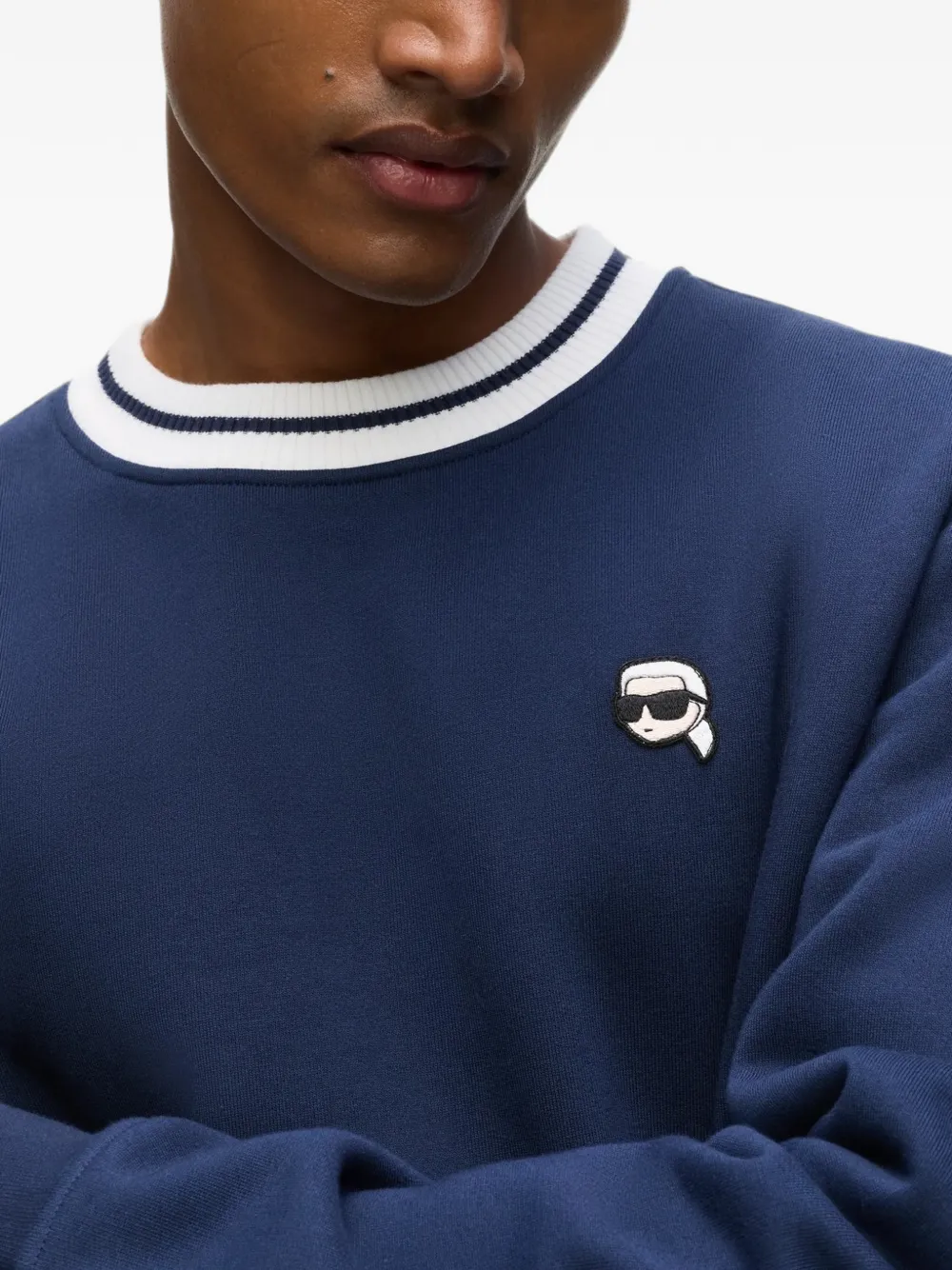 Karl Lagerfeld Ikon sweater met gestreepte hals Blauw