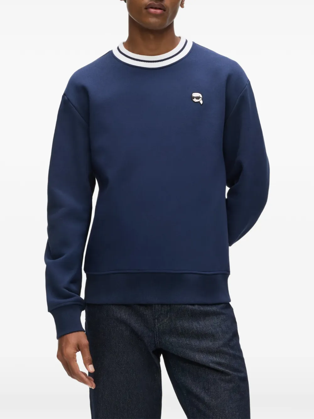 Karl Lagerfeld Ikon sweater met gestreepte hals Blauw
