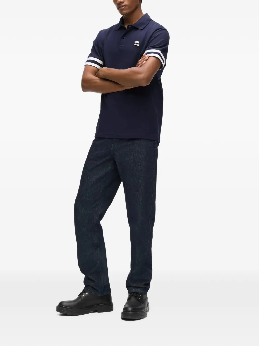 Karl Lagerfeld Ikon katoenen poloshirt met gestreepte mouwen Groen