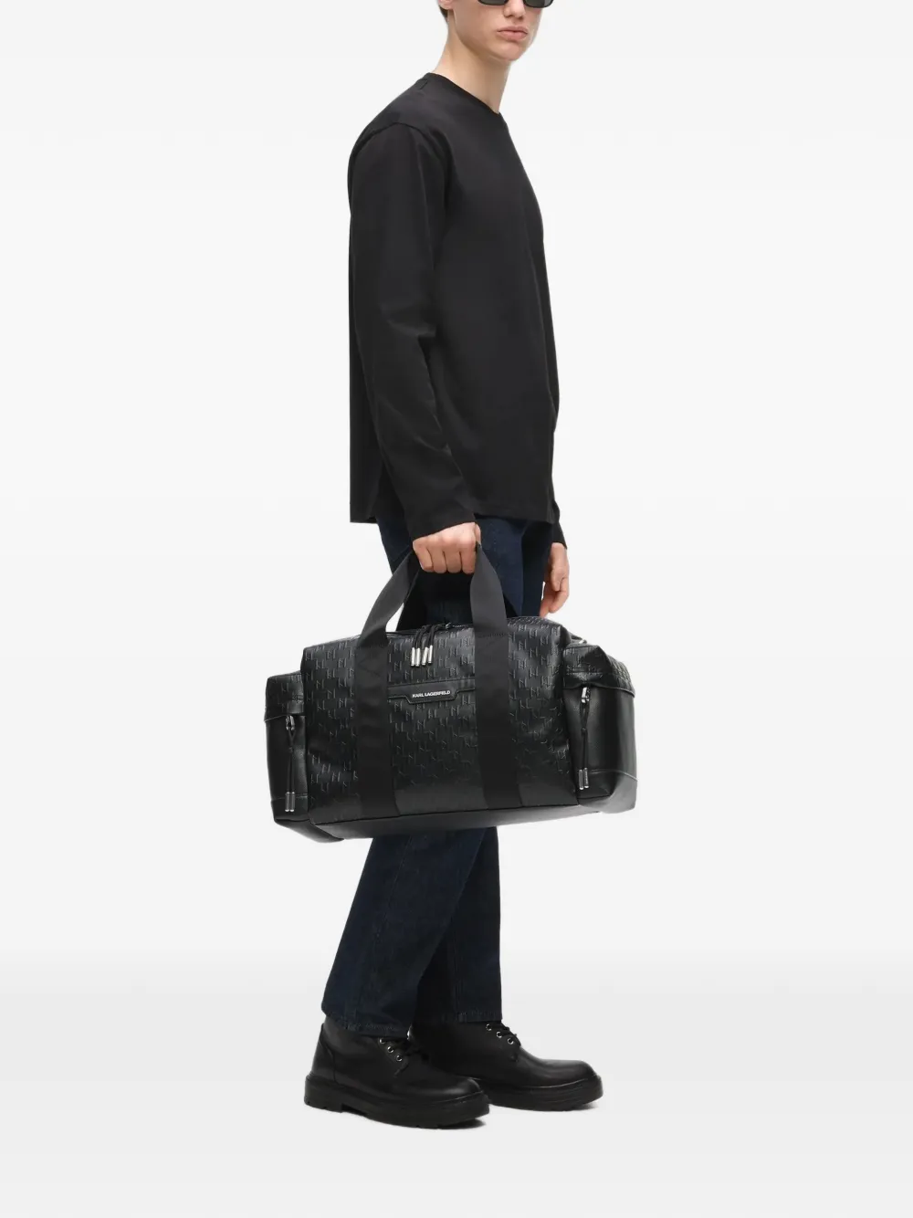 Karl Lagerfeld Weekendtas met monogram en geperforeerde details Zwart