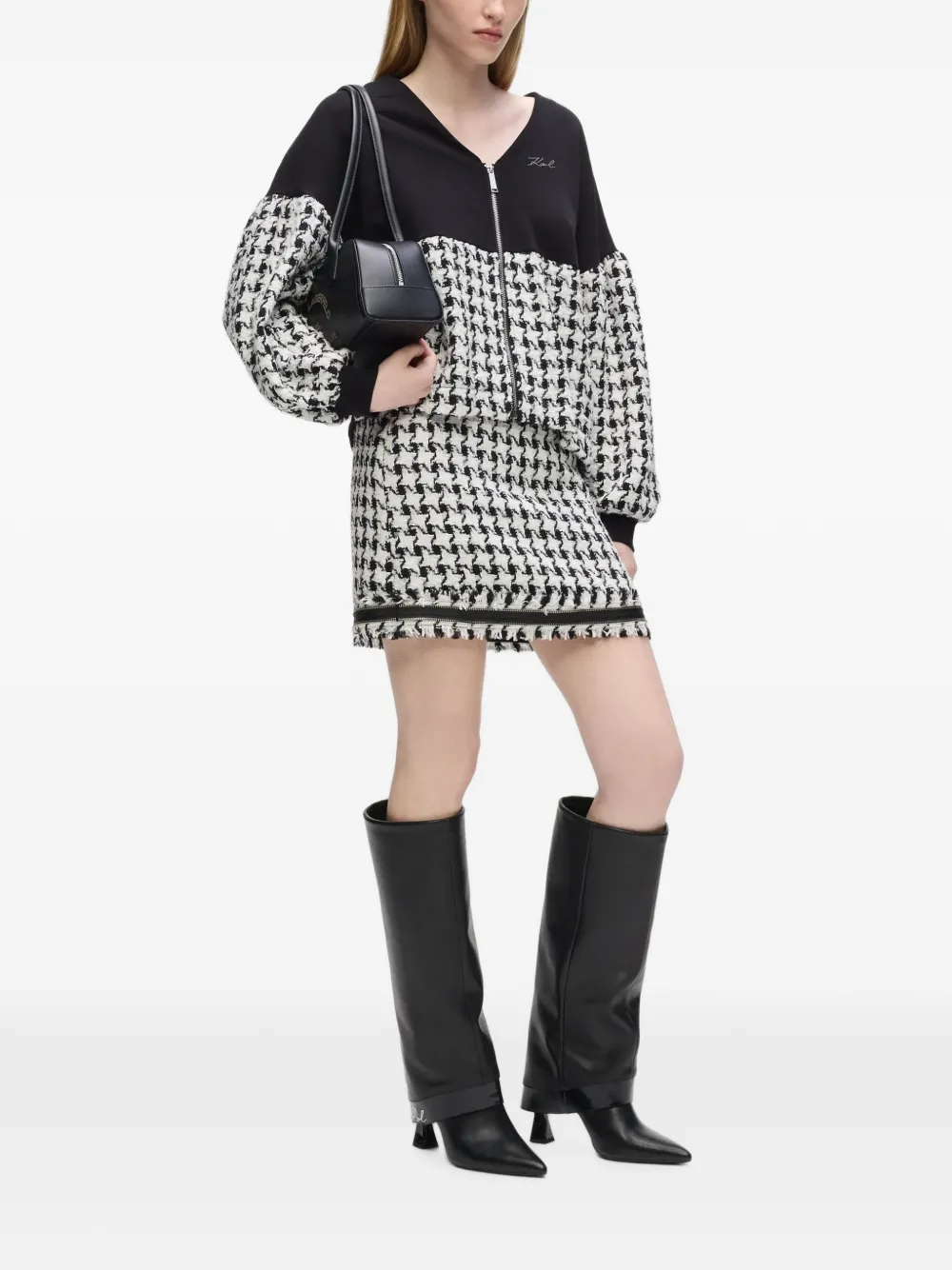 Karl Lagerfeld Bouclé mini-rok met pied-de-poule print Wit