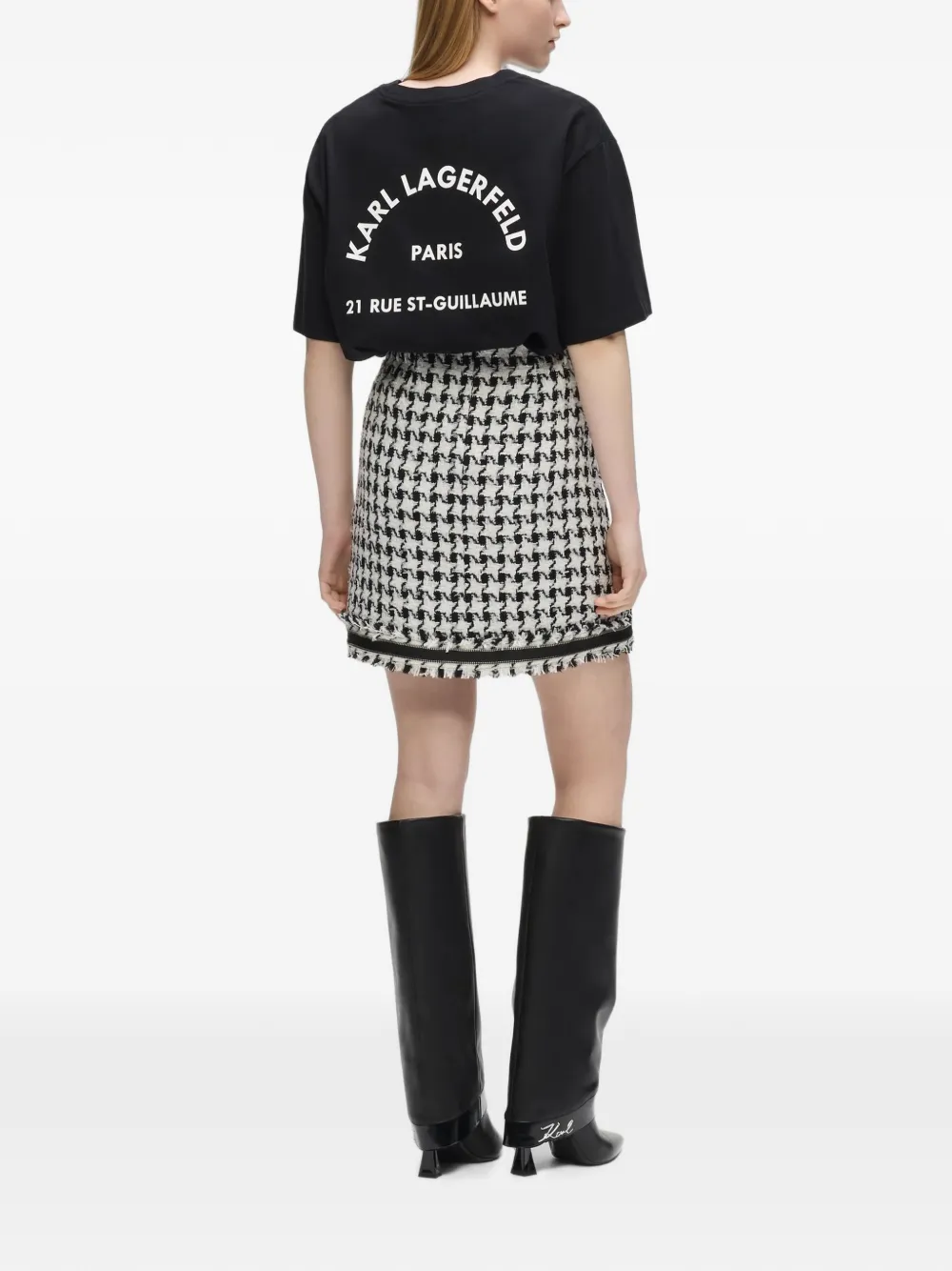 Karl Lagerfeld Bouclé mini-rok met pied-de-poule print Wit