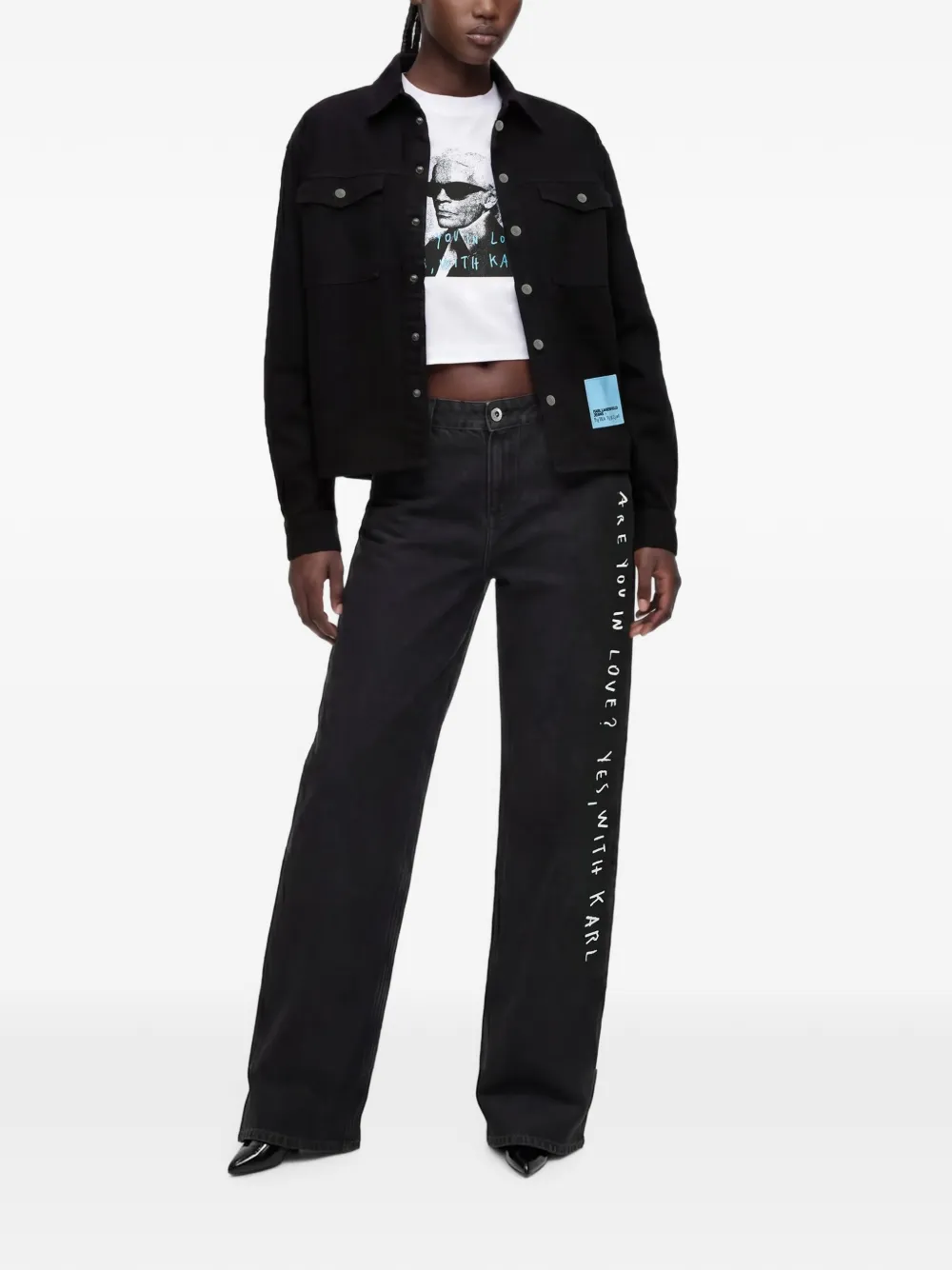 Karl Lagerfeld Jeans x Pietro Terzini low-waist jeans met wijde pijpen Zwart