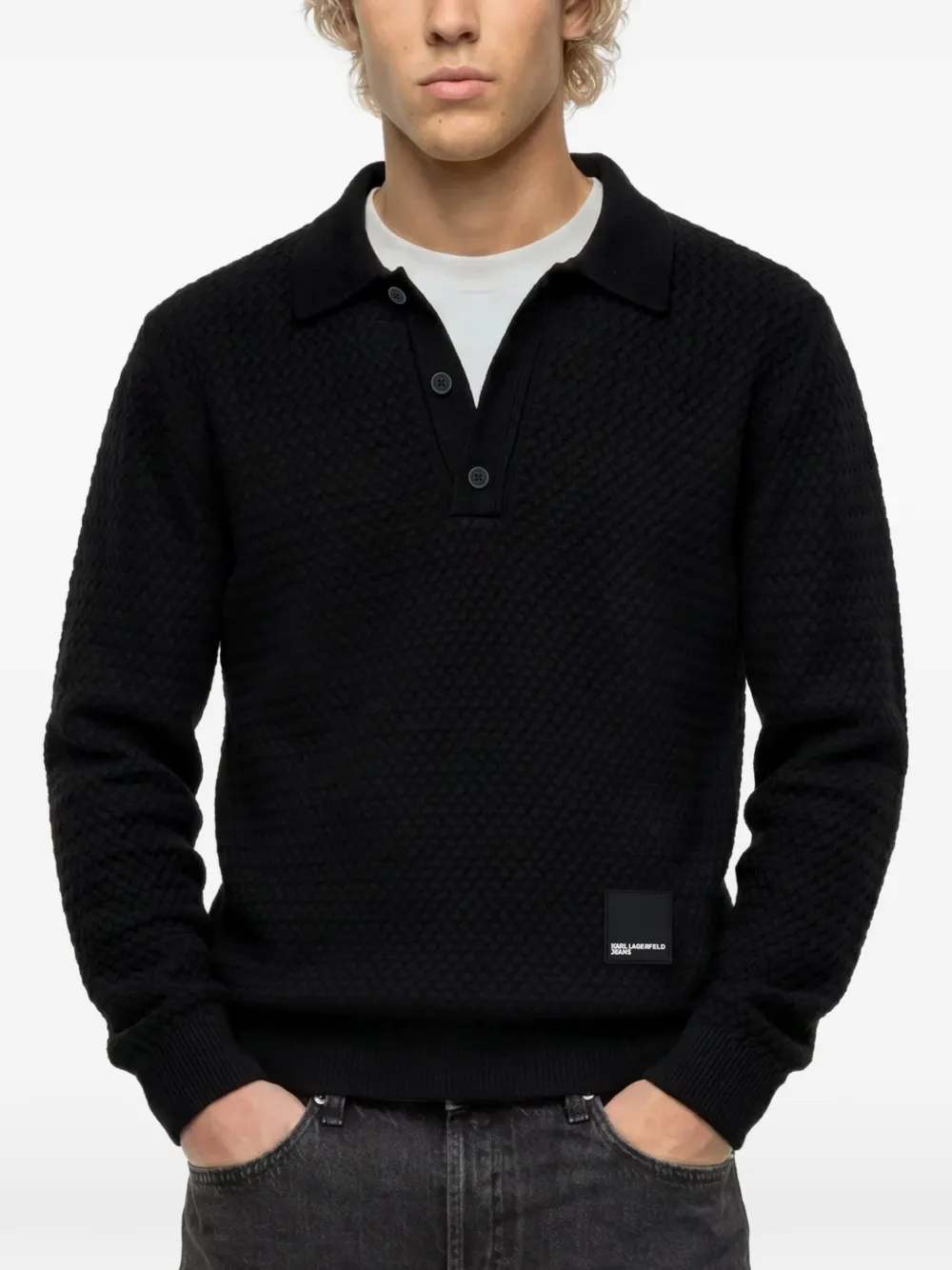 Karl Lagerfeld Jeans Gebreid poloshirt met lange mouwen Zwart