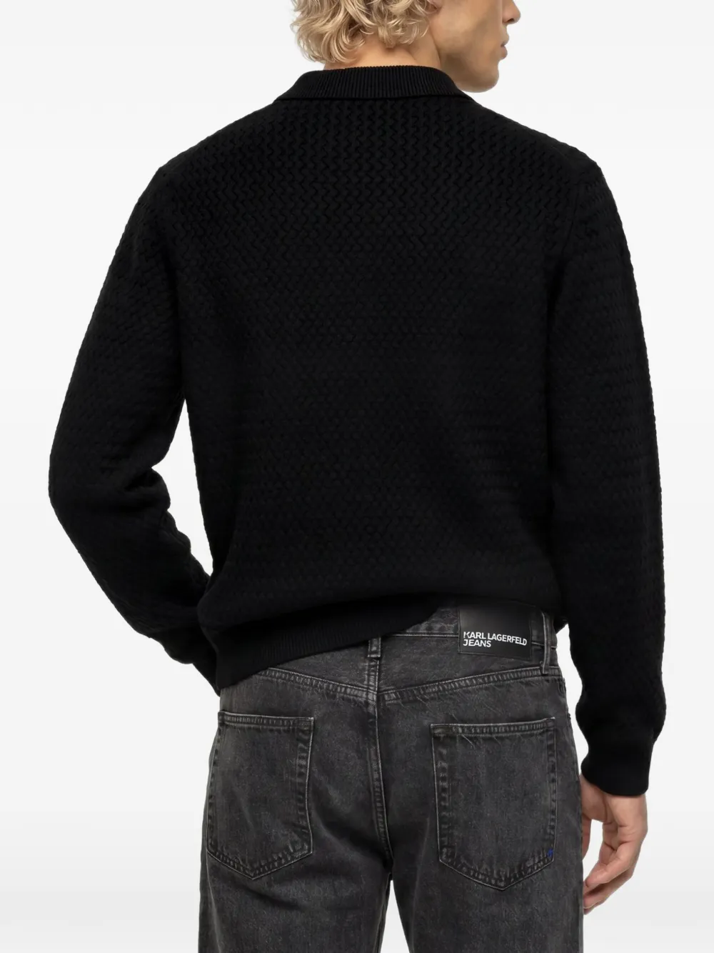Karl Lagerfeld Jeans Gebreid poloshirt met lange mouwen Zwart