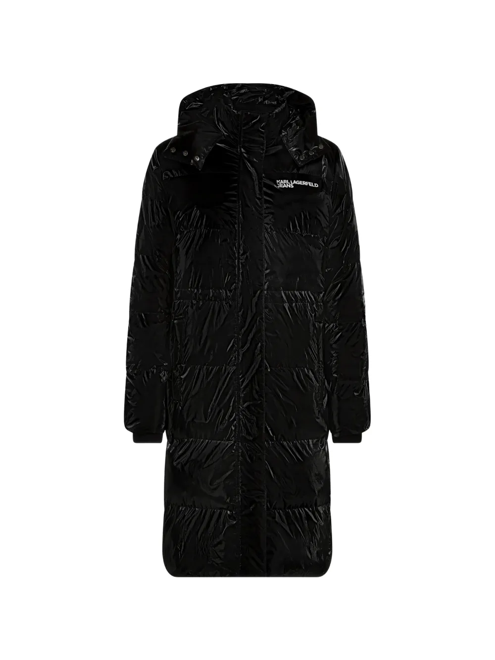 Karl Lagerfeld Jeans long shiny puffer jacket Zwart