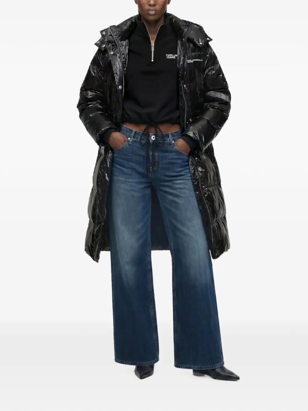 Karl Lagerfeld Jeans long shiny puffer jacket Zwart