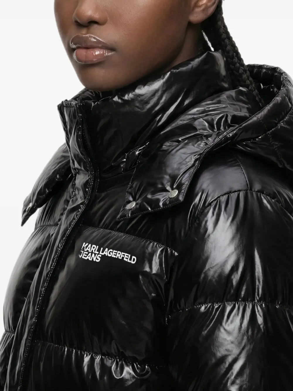 Karl Lagerfeld Jeans long shiny puffer jacket Zwart