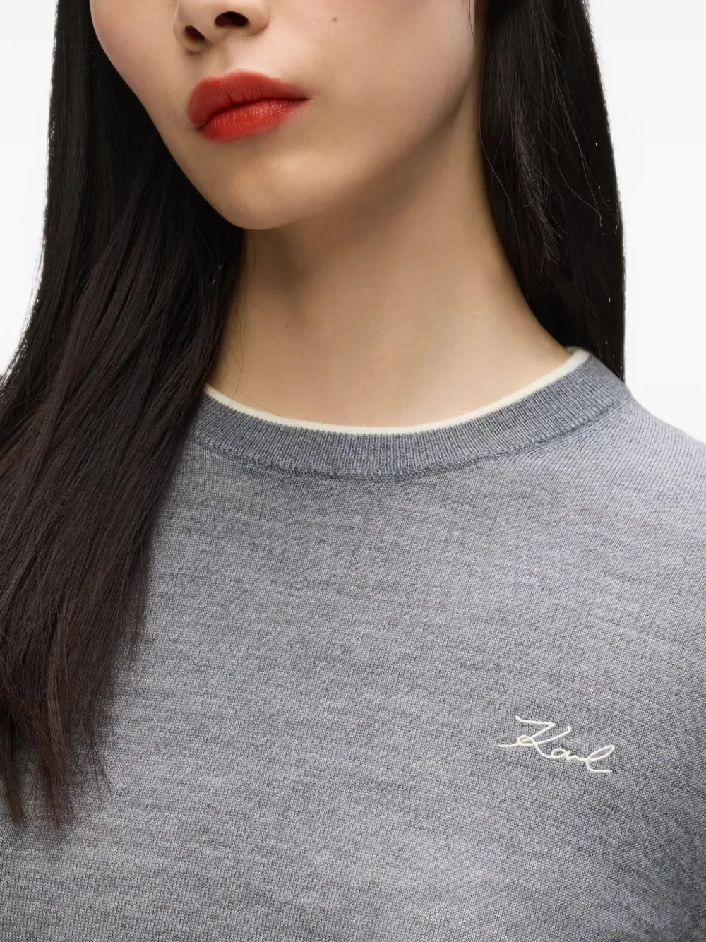 Karl Lagerfeld Trui van merinowol met ronde hals Grijs