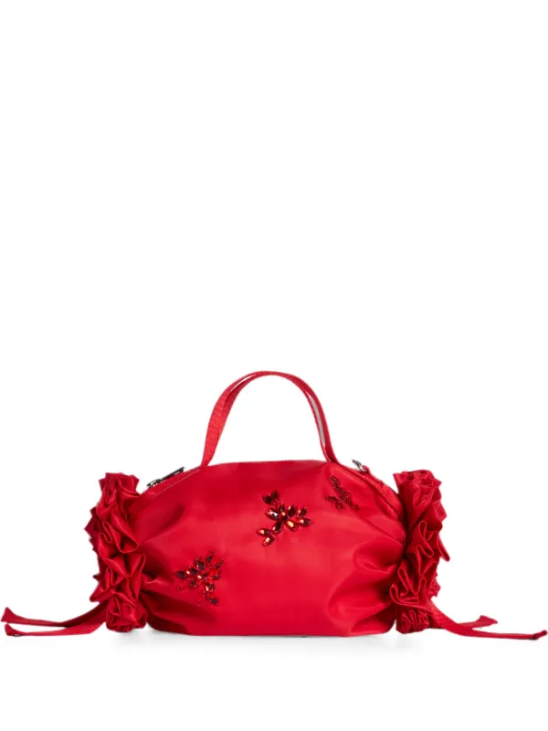 Simone Rocha Turbo Embellished Mini Double Ribbon Rosette Bag in Red
