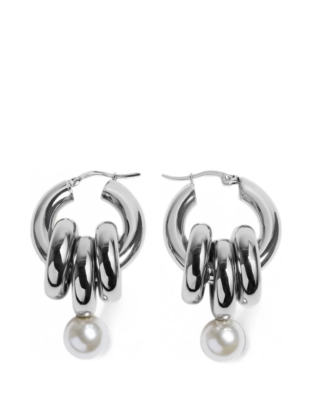 Simone Rocha stacked-link pearl hoop earrings - Argento