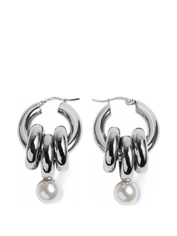 Simone Rocha Stacked-link Pearl Hoop Earrings in Silver