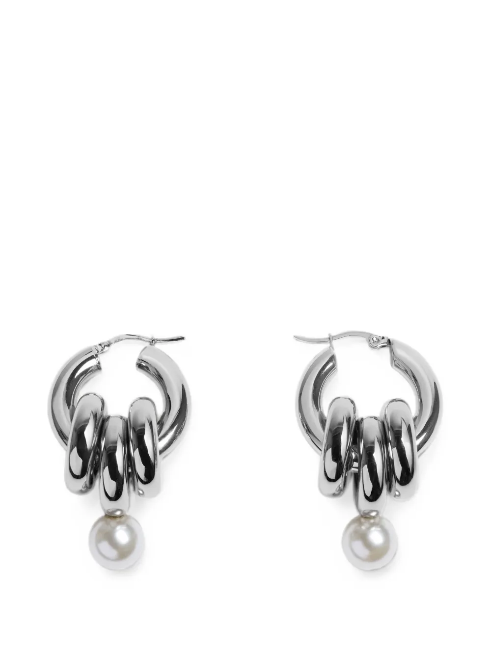 Simone Rocha Stacked-link Pearl Hoop Earrings in Silver, view 2