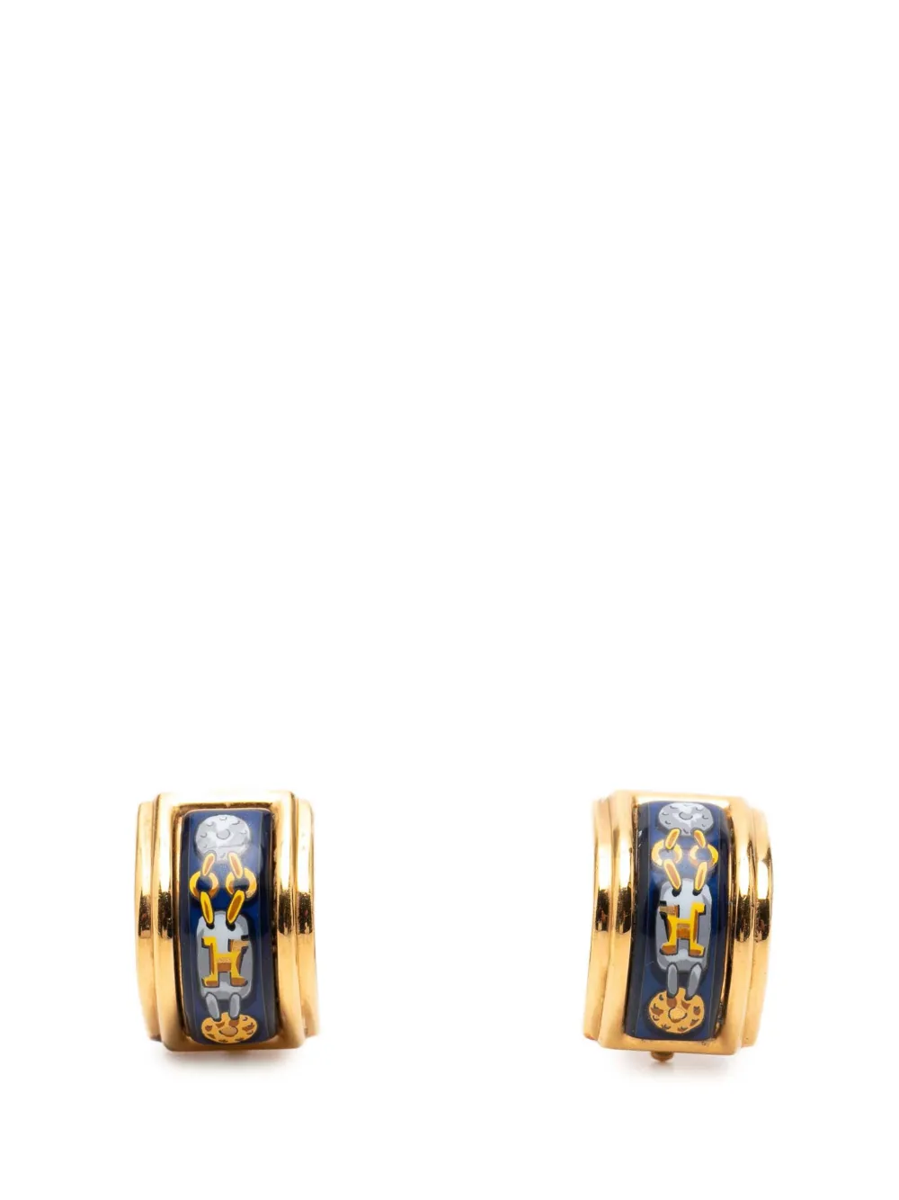 Hermès Pre-Owned 2000-2026 Gold Plated Enamel Cloisonne Clip On Earrings costume earrings - Blu