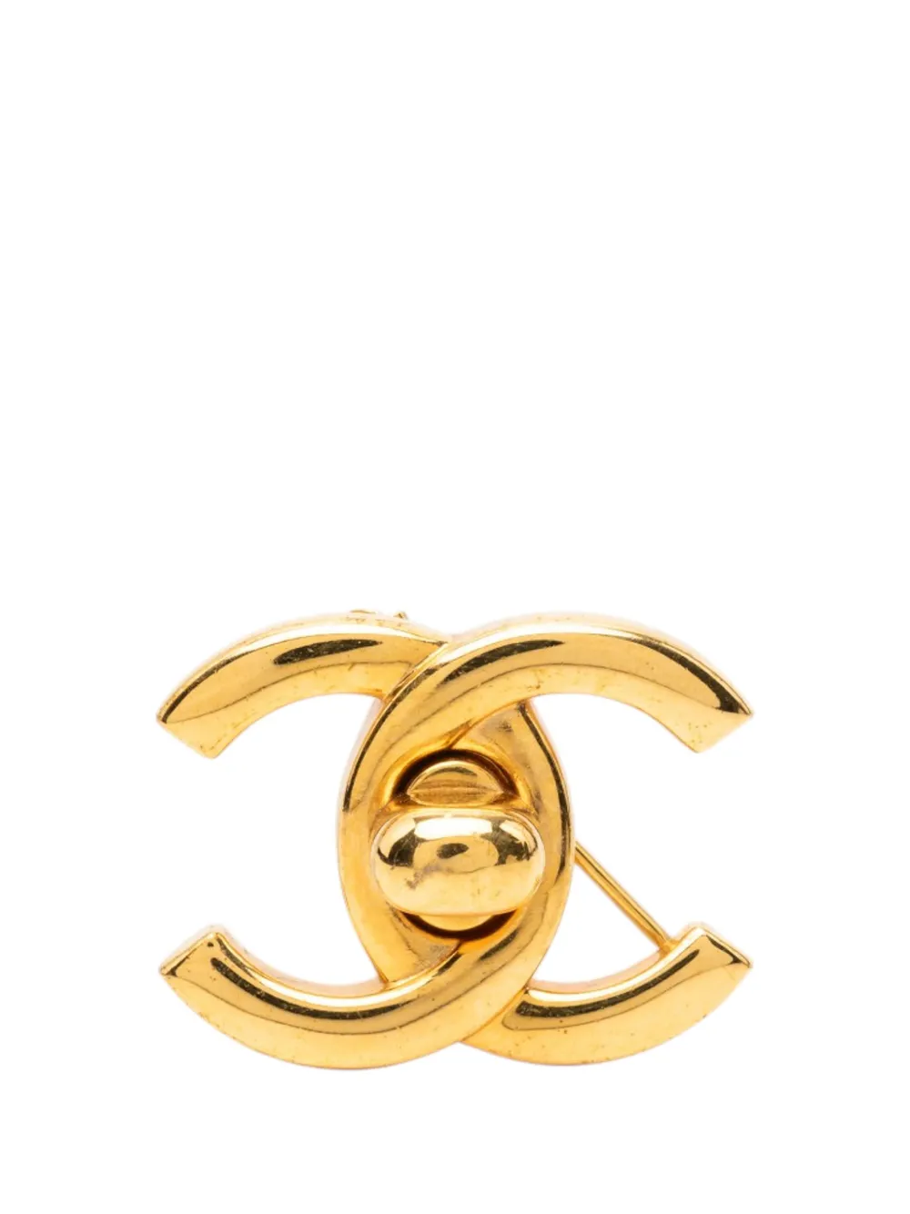CHANEL Pre-Owned 1995 CC Gold Plated Turn Lock Brooch costume brooch - Oro