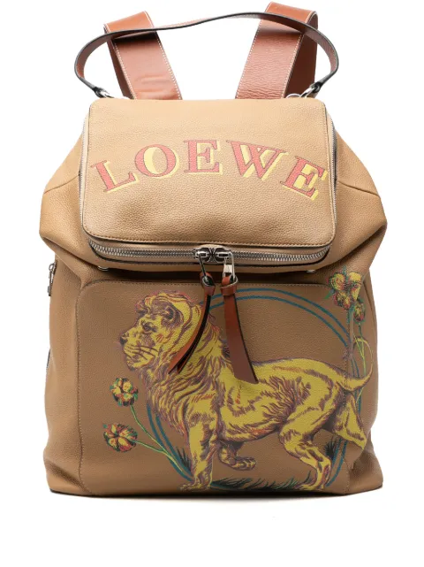 Loewe Pre-Owned 2018 Paulas Ibiza Large Leather Lion and Floral Print Goya backpack