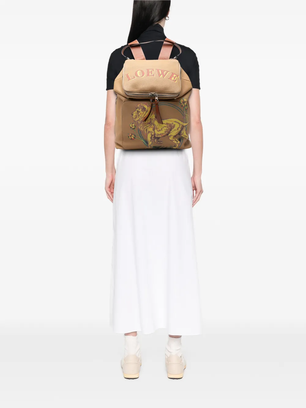  Loewe Pre-owned Mochila Goya Grande De Piel Con Estampado De León Y Flores De Loewe Pre-owned X Paula's Ibiza 2018 - Marrón 