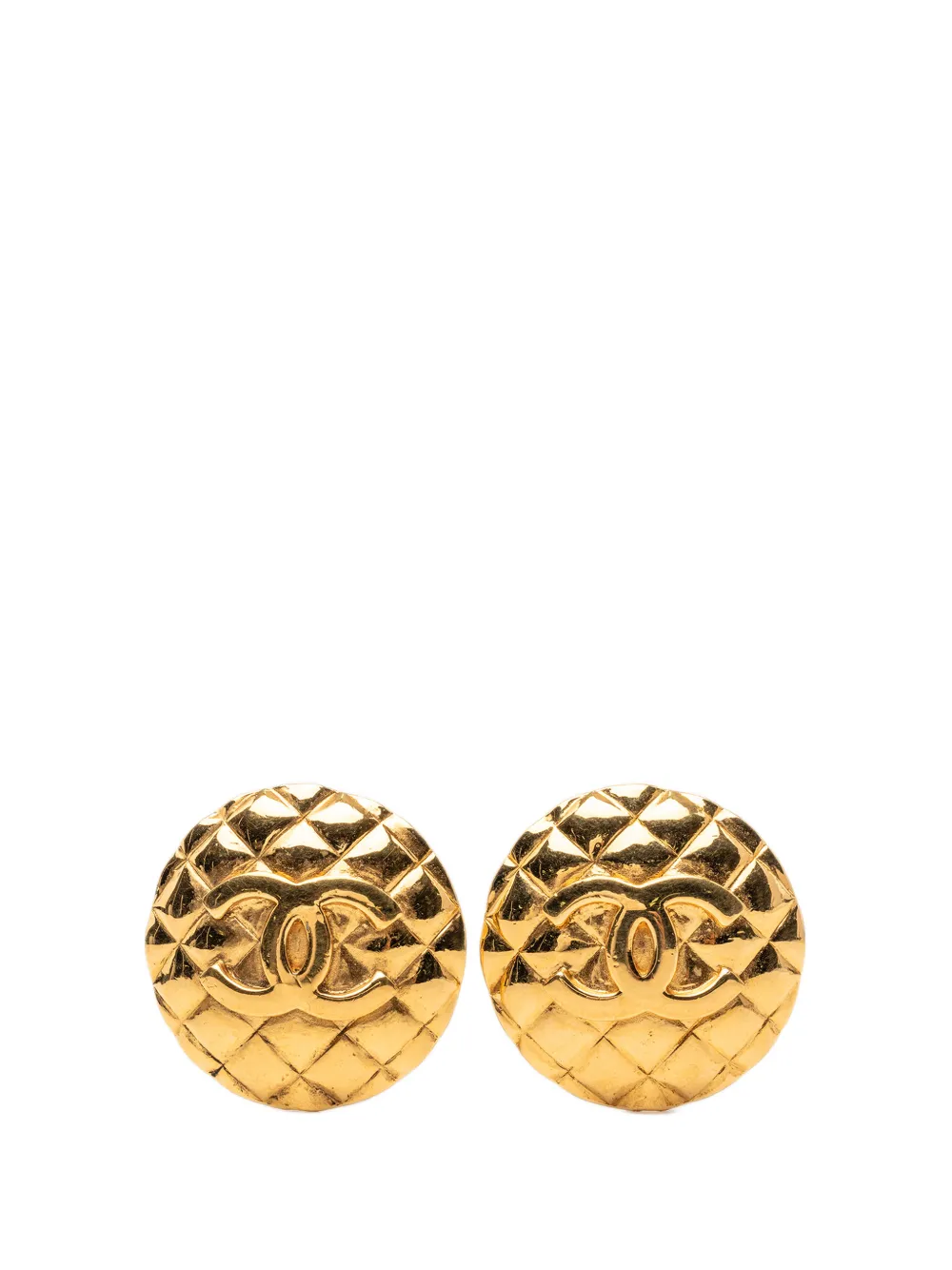 CHANEL Pre-Owned 1980-1990 CC Quilted Gold Plated Round Clip On Earrings costume earrings - Oro