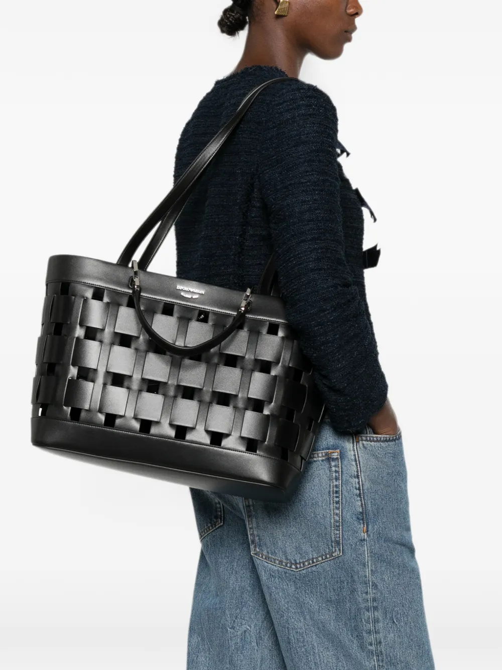 Emporio Armani Geweven shopper Zwart