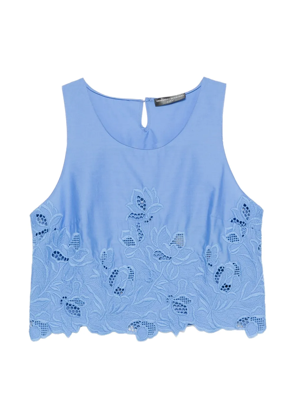 Ermanno Scervino floral-embroidered scalloped-hem top - Blu