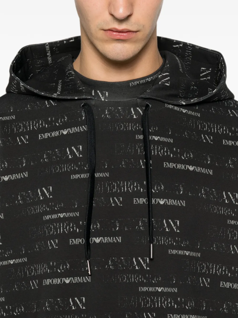 Emporio Armani Hoodie met trekkoord en logopatroon Zwart