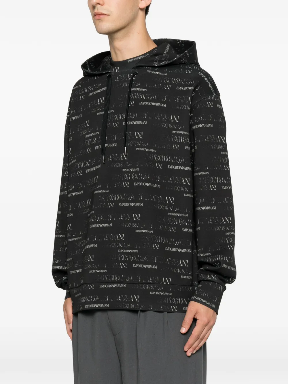 Emporio Armani Hoodie met trekkoord en logopatroon Zwart