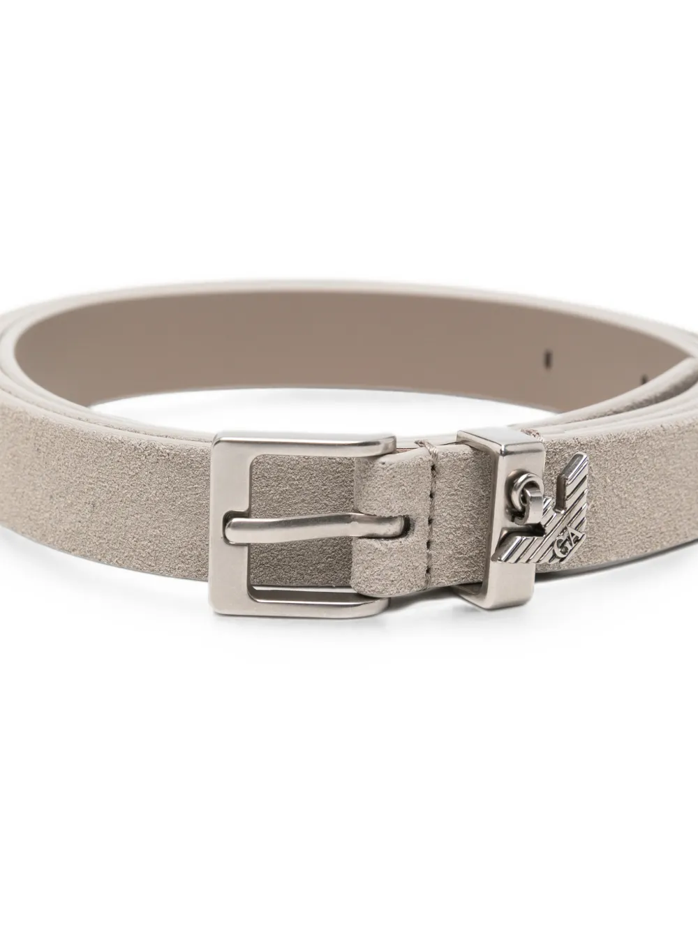 Emporio Armani Leren riem met logoplakkaat Beige