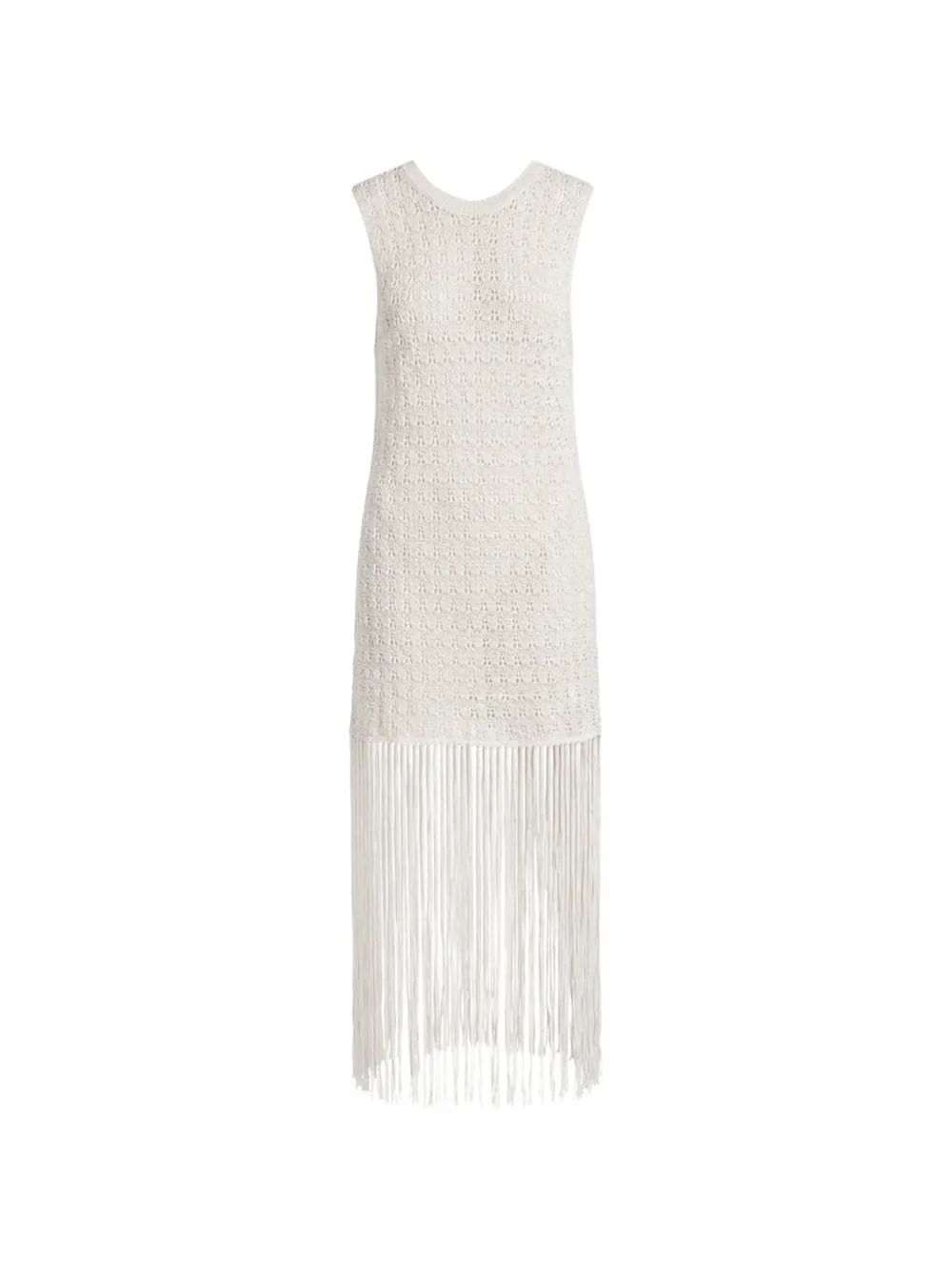 GANNI pointelle-knit fringe-detail dress - Neutrals