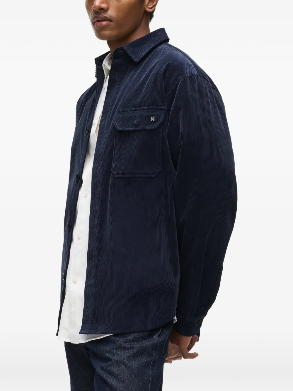 Karl Lagerfeld Overhemd met ribfluwelen zak Blauw