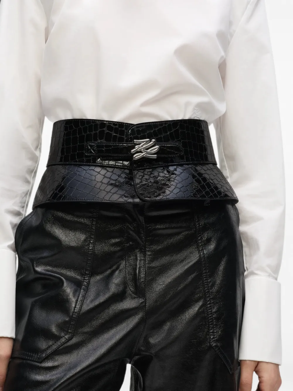 Karl Lagerfeld K Autograph korset-riem met krokodillen-reliëf Zwart