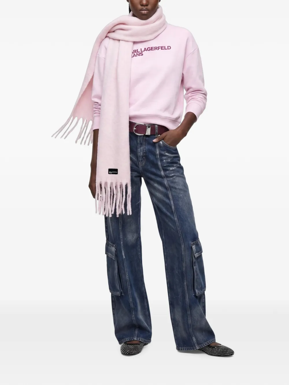 Karl Lagerfeld Jeans Fluffy sjaal met franje Roze
