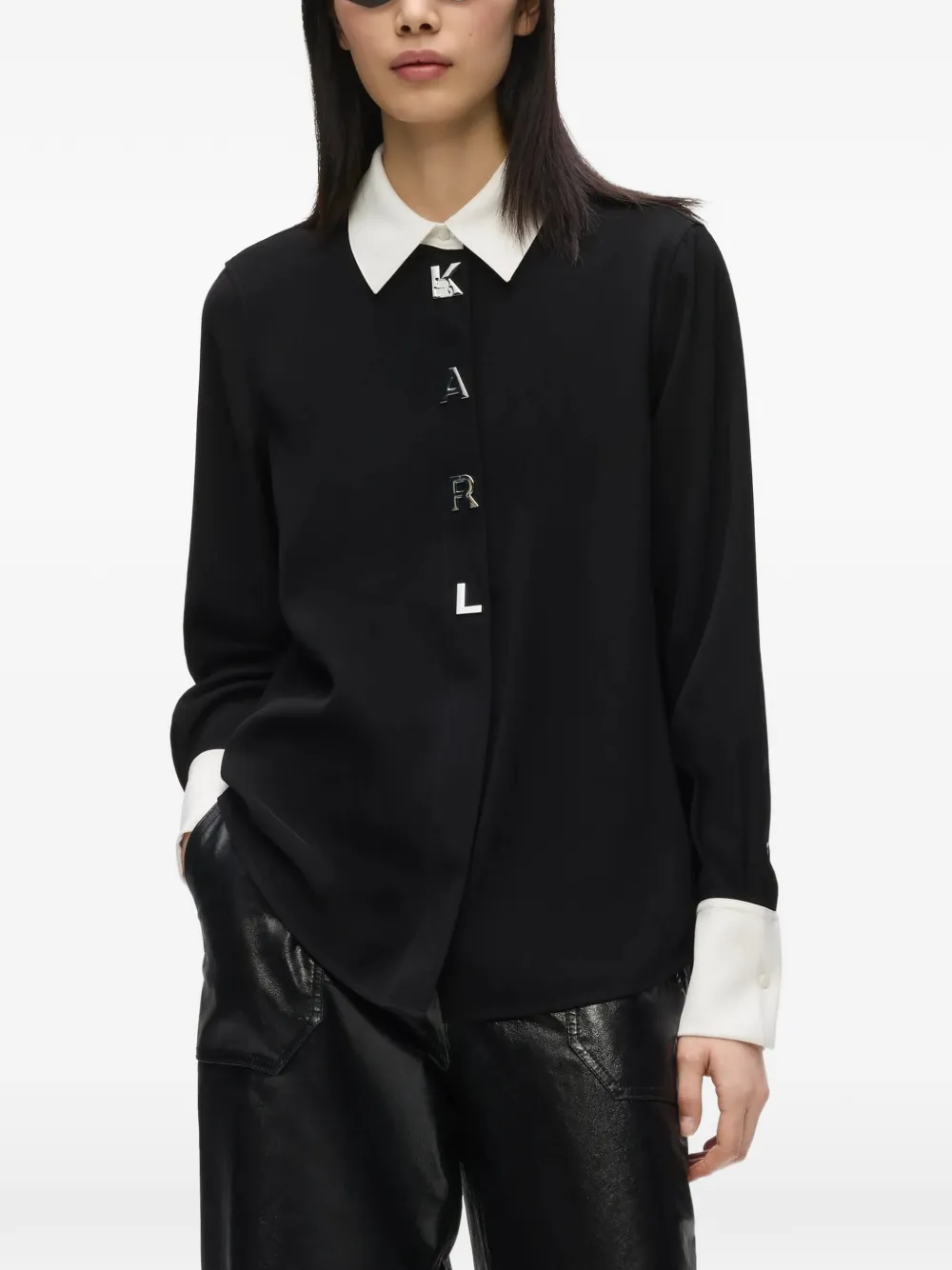 Karl Lagerfeld Blouse met contrasterende letter Zwart