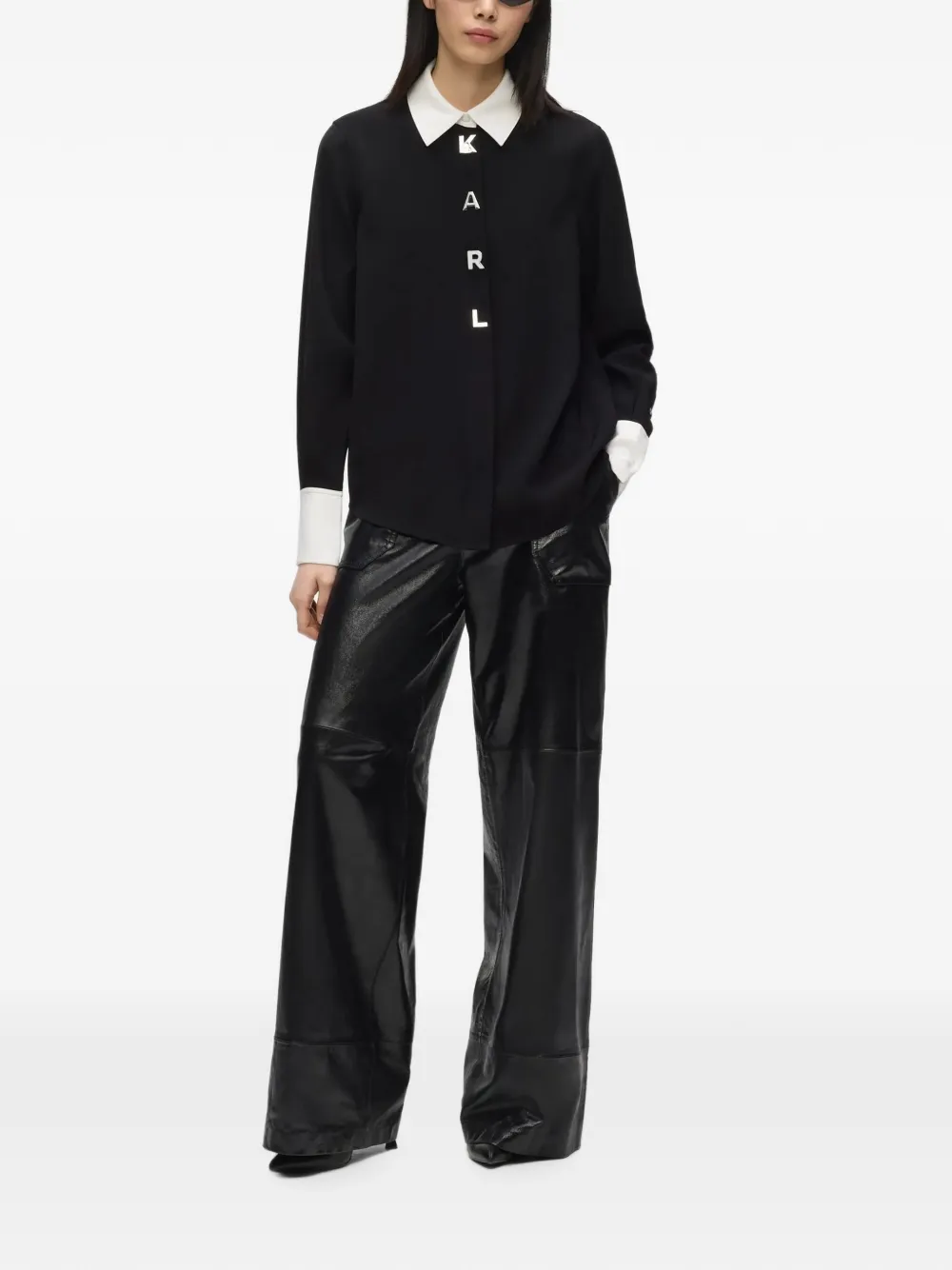 Karl Lagerfeld Blouse met contrasterende letter Zwart