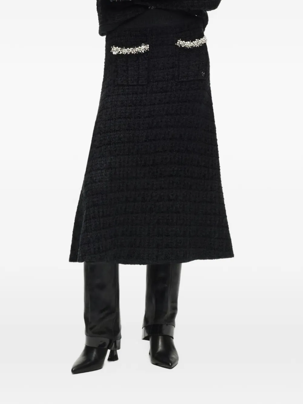 Karl Lagerfeld Gestrickter Rock mit Kunstperlen - Schwarz