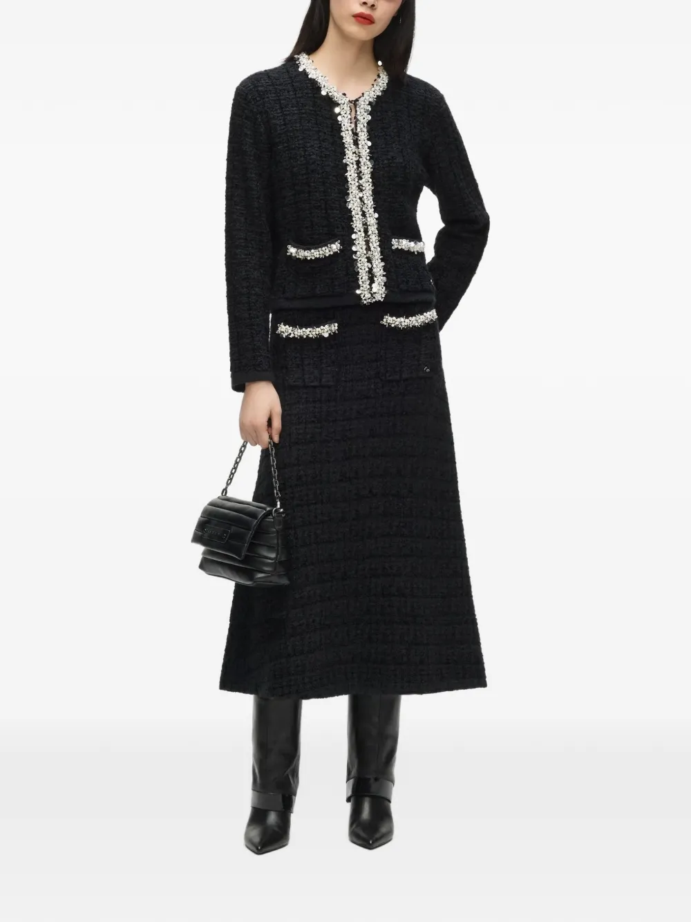 Karl Lagerfeld Gebreide rok met imitatieparel Zwart