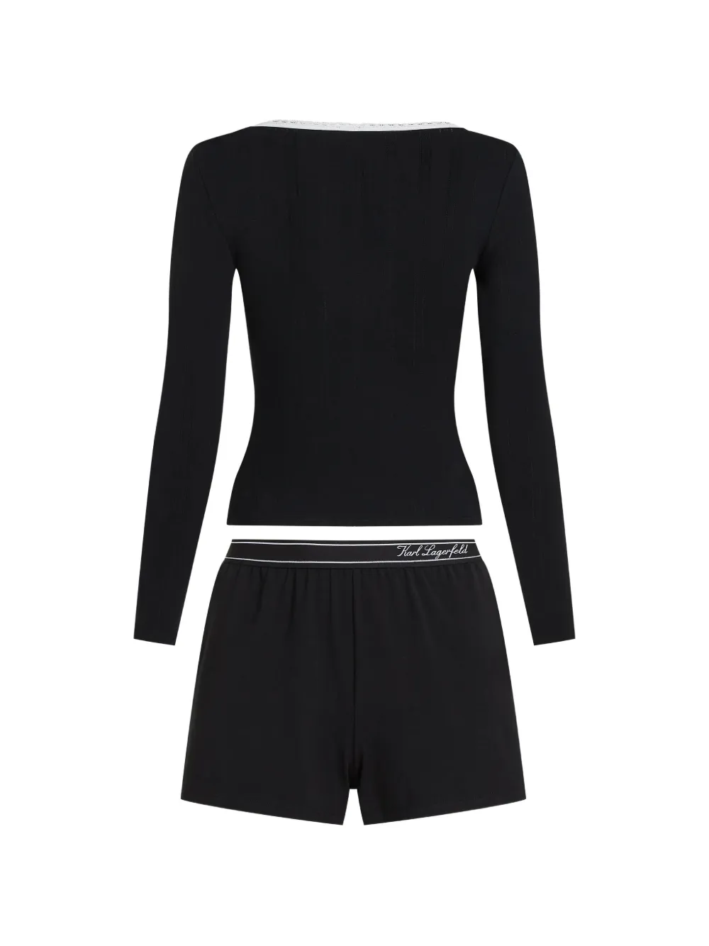 Karl Lagerfeld Pointelle pyjama met kanten afwerking Zwart