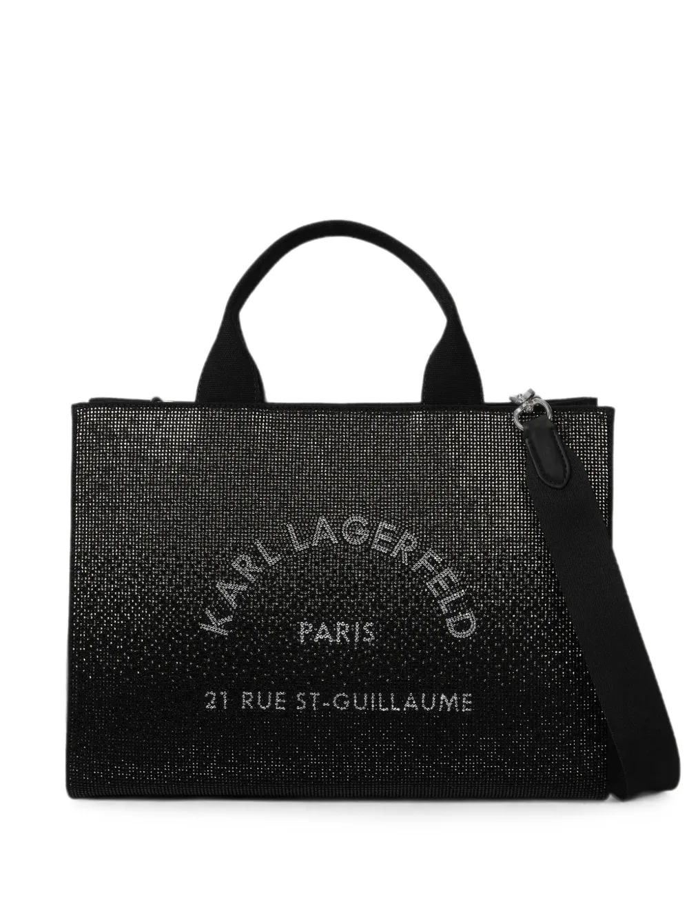 Karl Lagerfeld medium Rue St-Guillaume square rhinestone tote bag - Nero