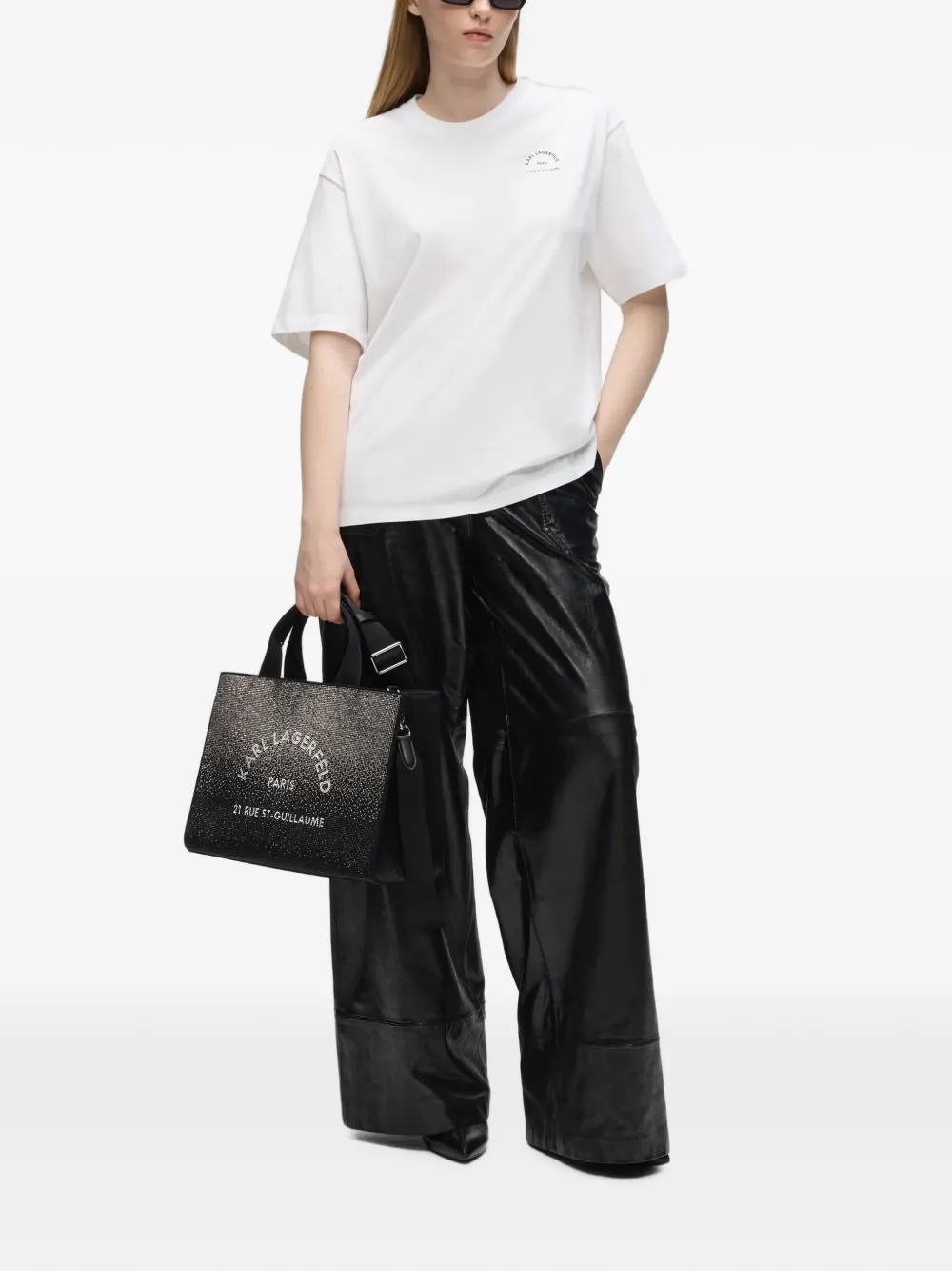 Karl Lagerfeld Medium Rue St-Guillaume vierkante shopper met stras Zwart