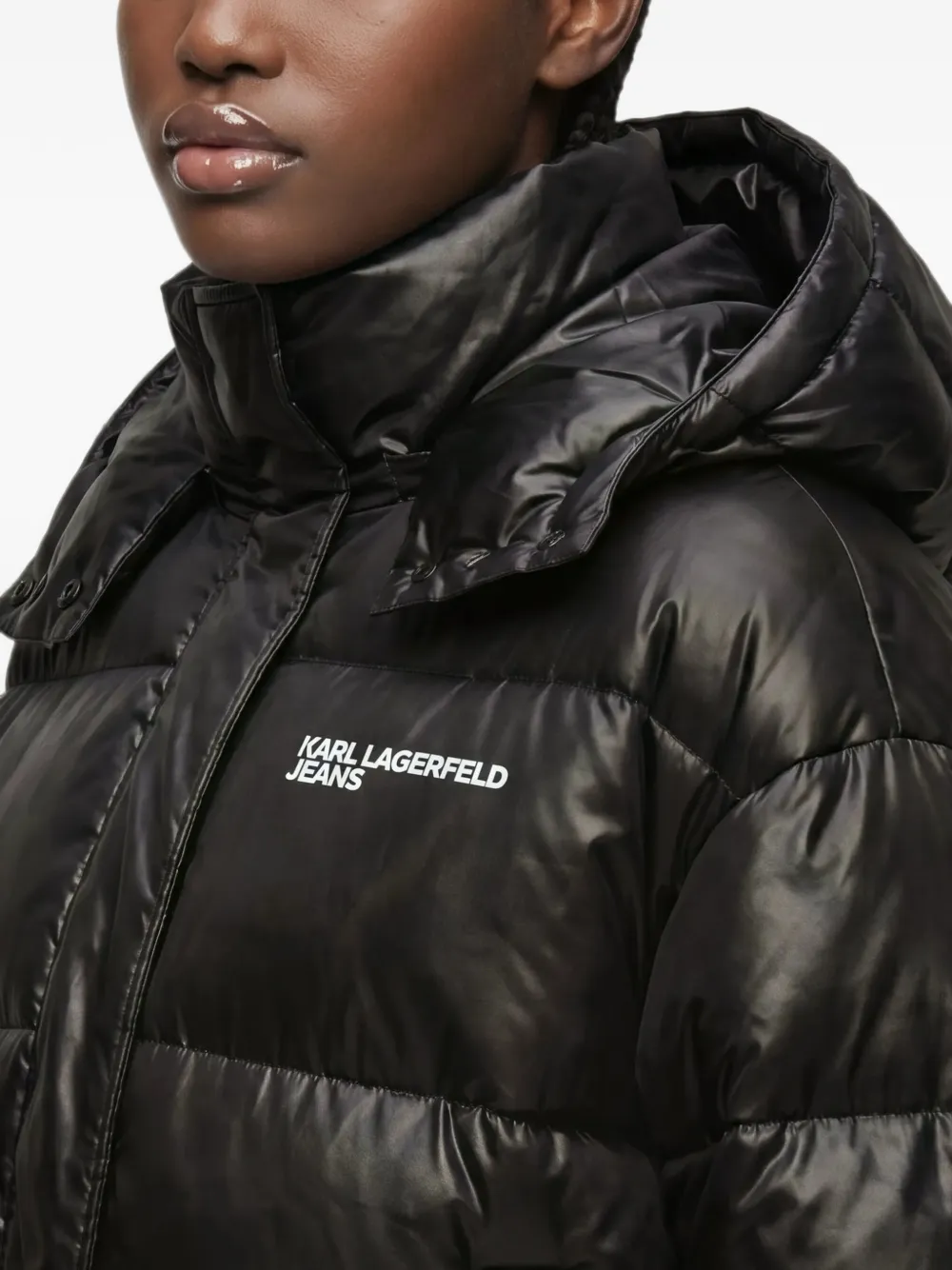 Karl Lagerfeld Jeans Glanzend cropped donsjack Zwart