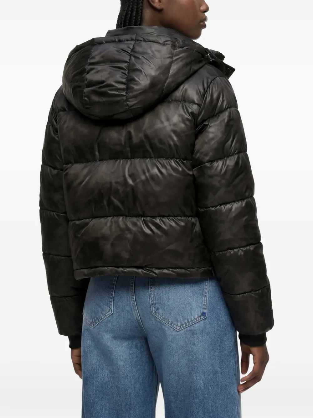 Karl Lagerfeld Jeans Glanzend cropped donsjack Zwart