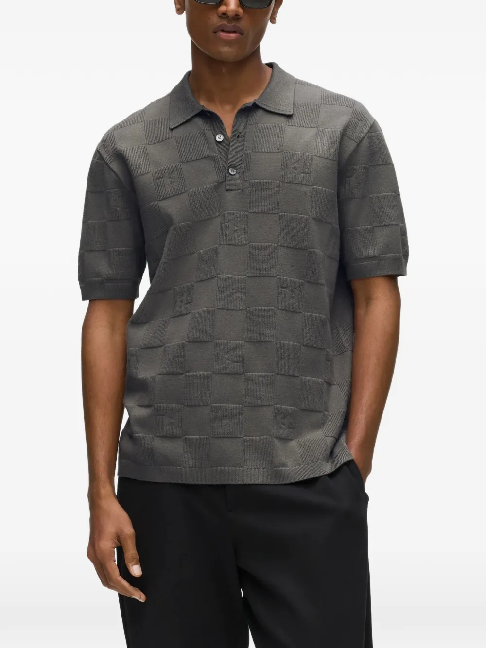 Karl Lagerfeld Geruit poloshirt met monogram Grijs