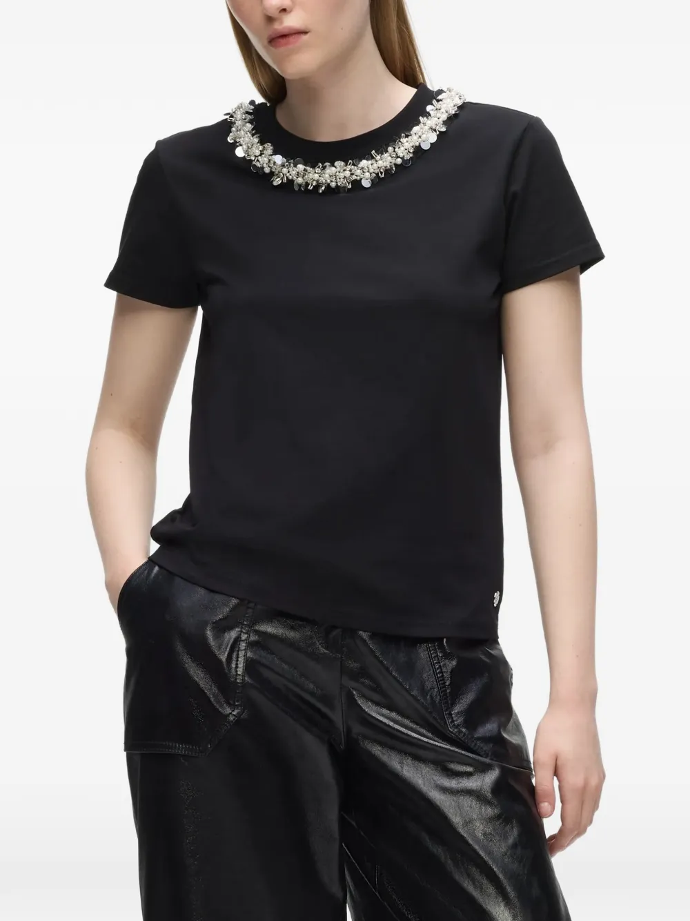Karl Lagerfeld T-shirt met imitatieparels Zwart