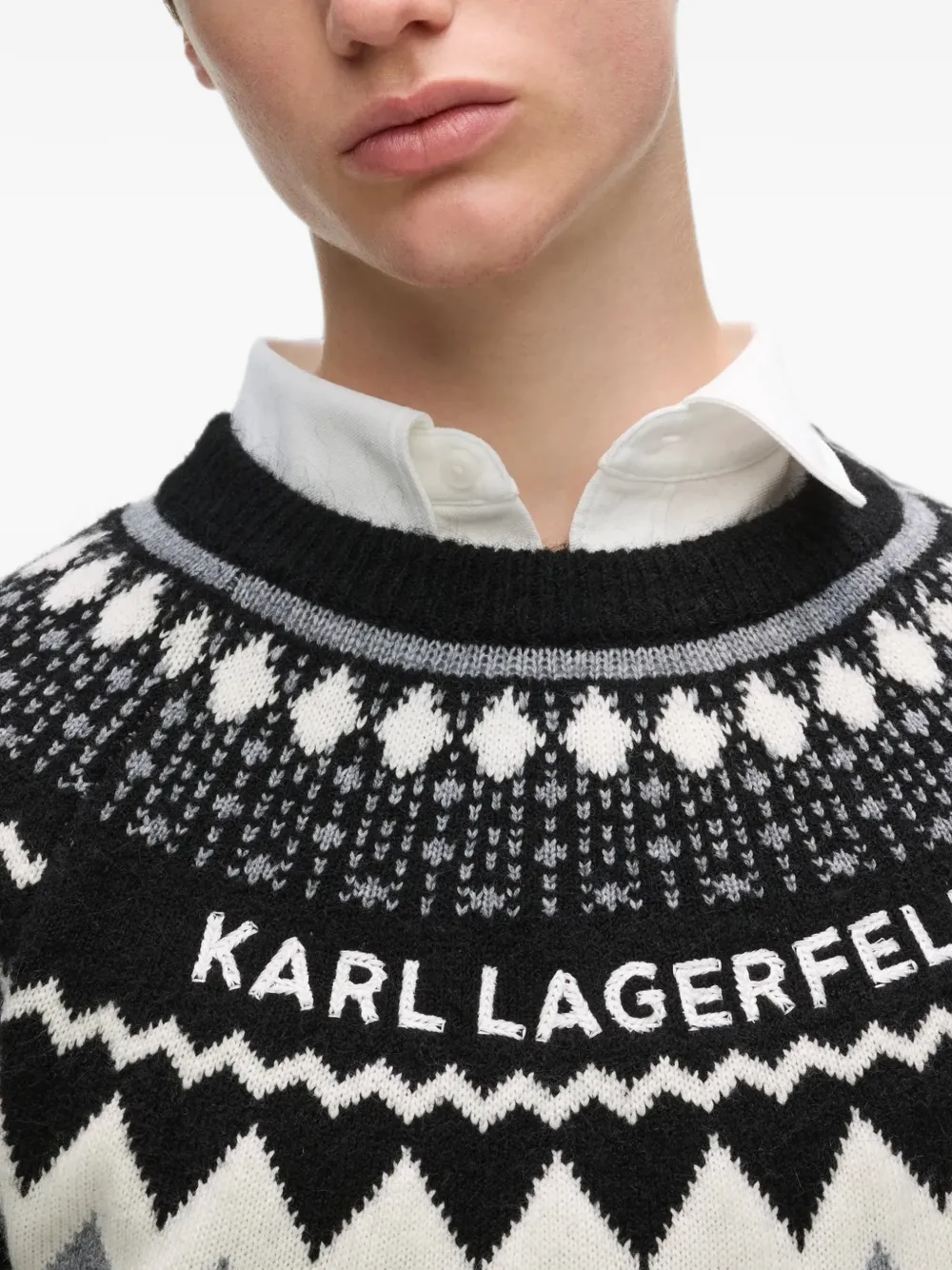 Karl Lagerfeld Fair Isle gebreide trui Zwart
