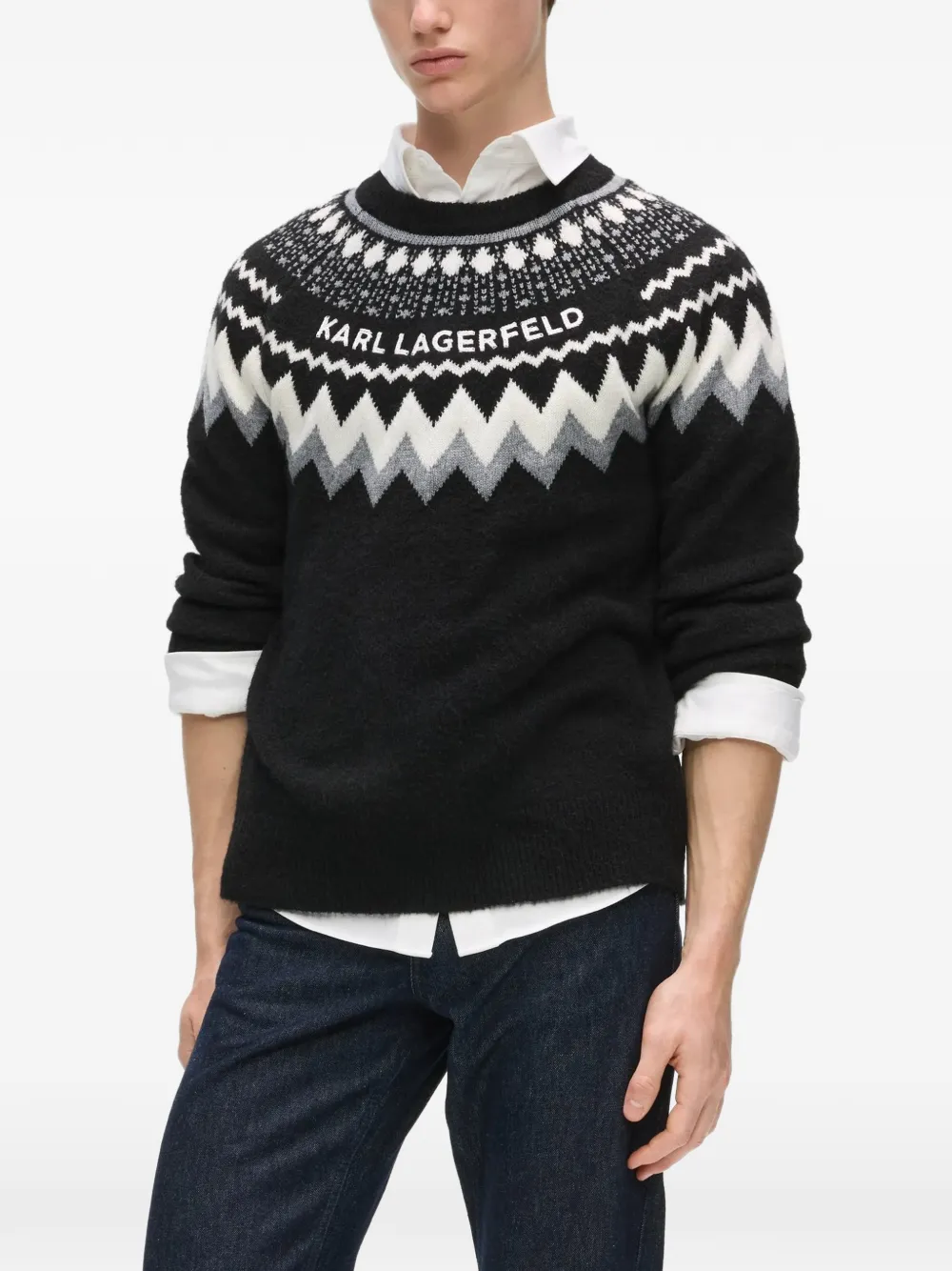 Karl Lagerfeld Fair Isle gebreide trui Zwart