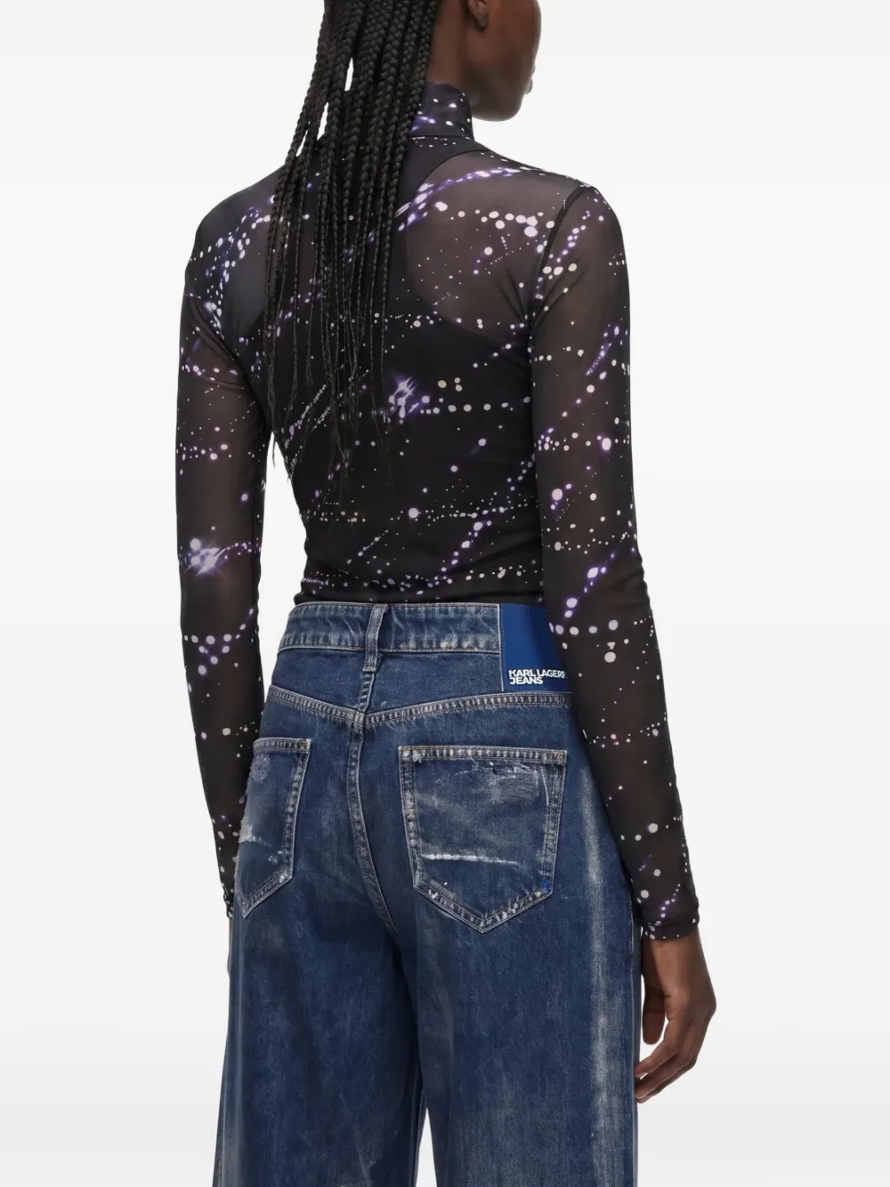 Karl Lagerfeld Jeans mesh all-over-print top Zwart