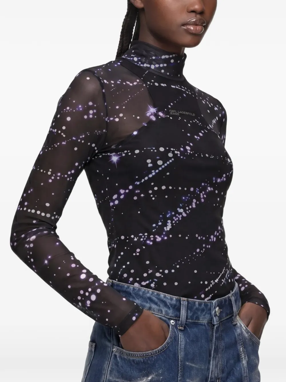Karl Lagerfeld Jeans mesh all-over-print top Zwart